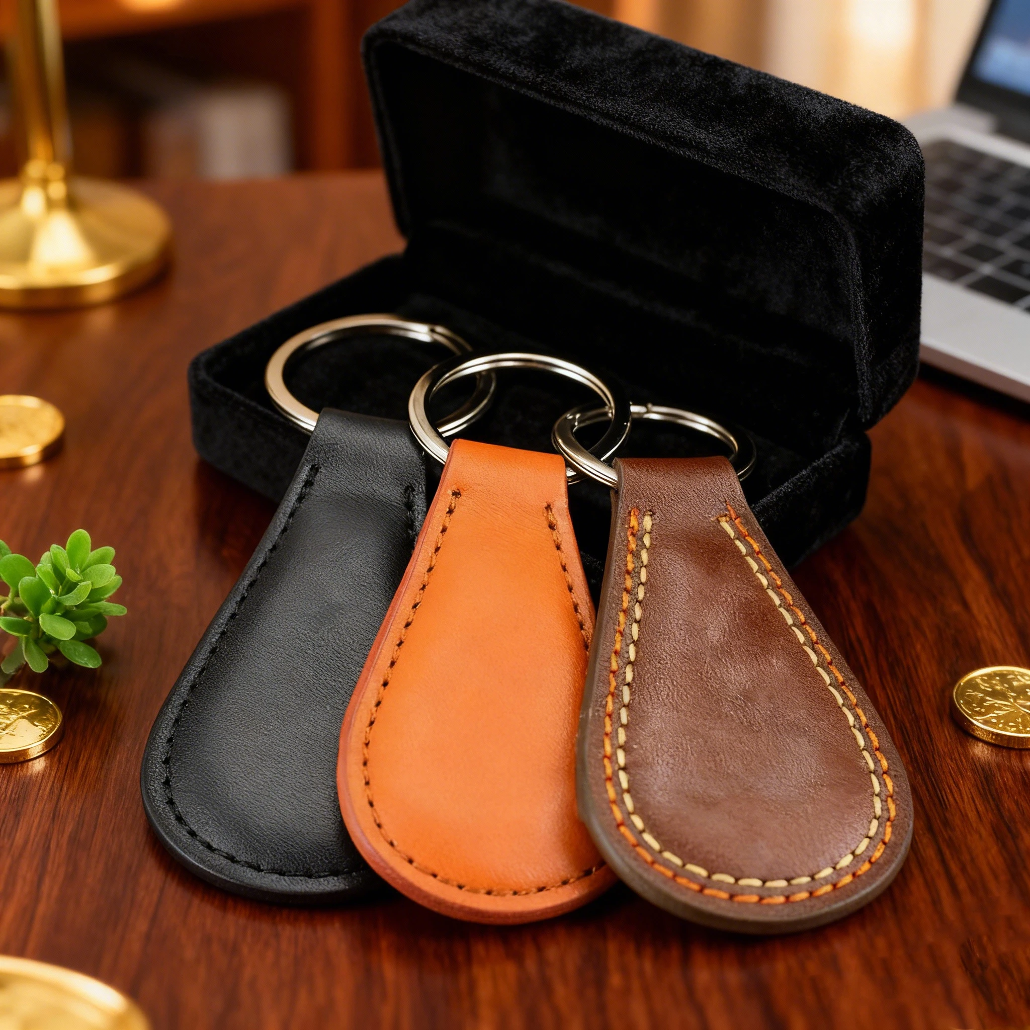 Luxury Genuine Leather Key Ring - Customizable & Durable