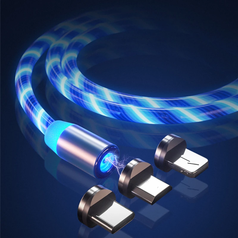 
Течет светодиодный магнитный кабель для зарядки с разъемом Micro USB Type-C для Магнит USB кабель стример телефон зарядное устройство кабель для iPhone 