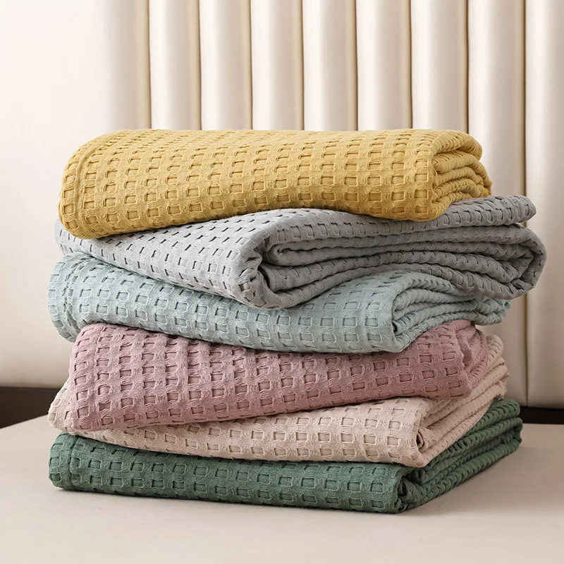 2024 spring cotton solid color sofa cover Waffle knitted thread blanket toweling blanket