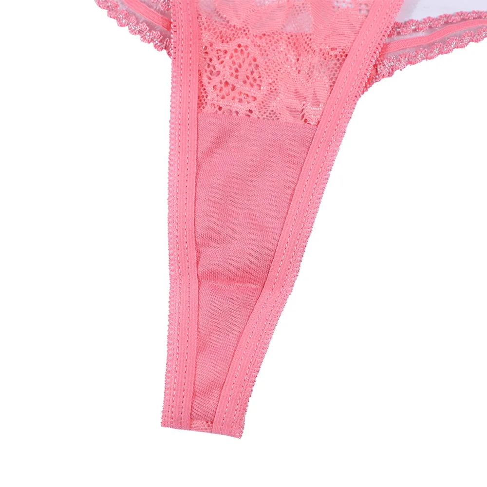 Mixed Solid Colors Pink Lace Mature Ladies Sexy See Through Thongs