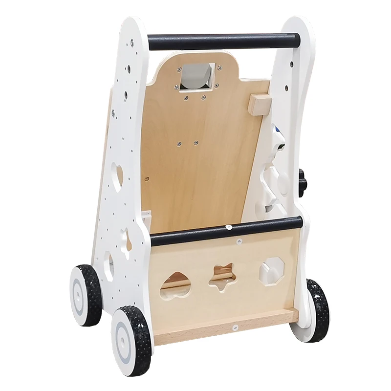 White Simple Multifunctional Building Blocks Beads Percussion Musical Instrument Children's Wooden Baby Walker
