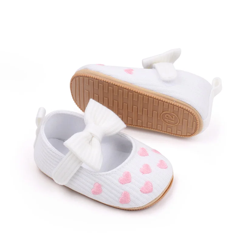 Heart Embroidery Design Baby Girl Shoes Anti-slip TPR Outsole Prewalker Baby Shoes for Girls details