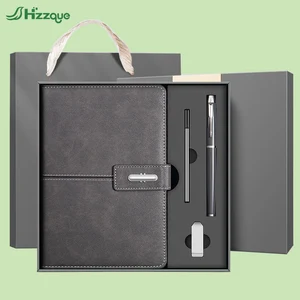 Promo Wholesale Business Luxury Customizable PU Leather A5 Notebook Gift Set With Pen, Thermal Mug and USB