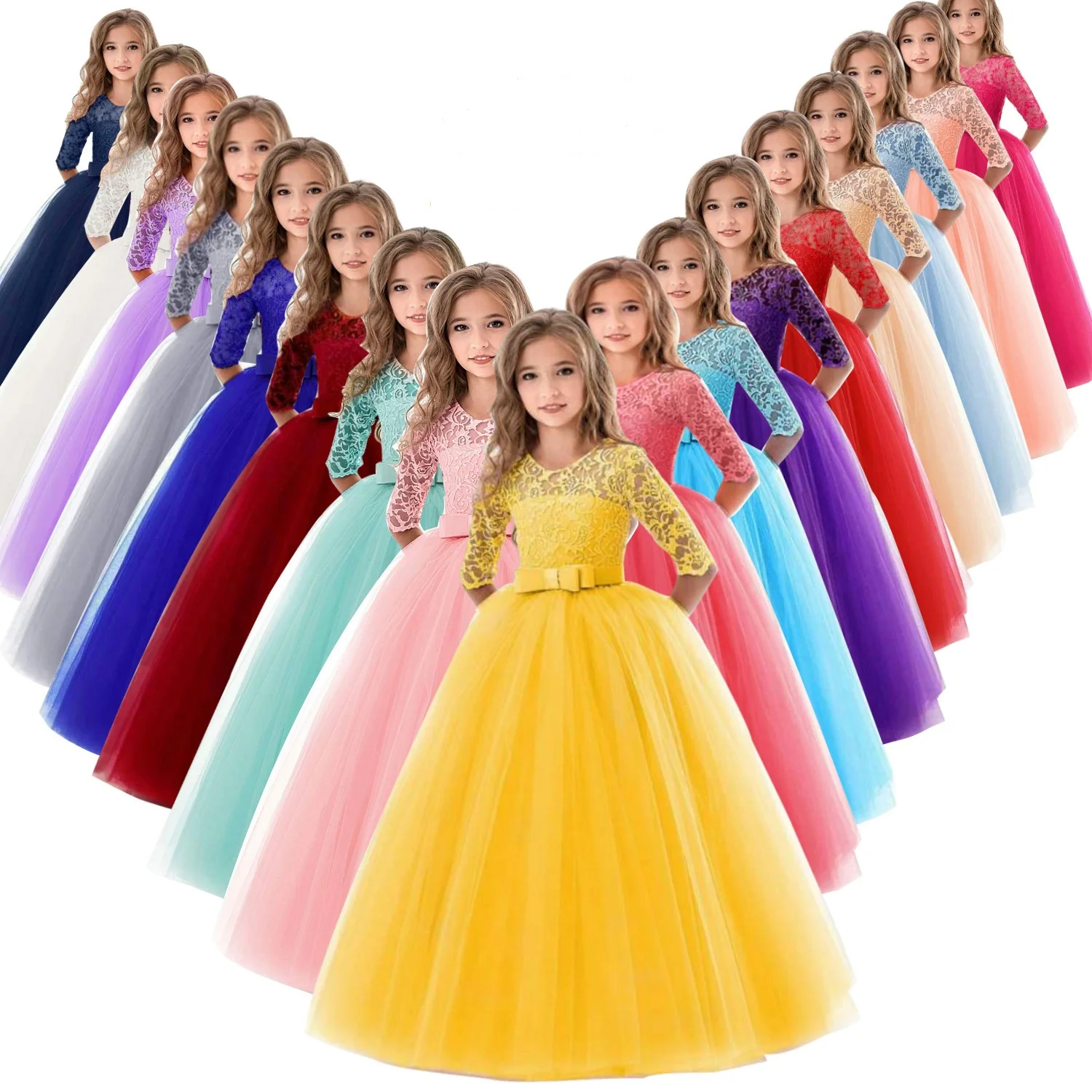 hot selling princess dress in big children's dress long sleeves tutu skirt 2022 new children's dress