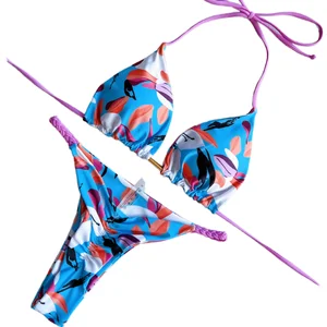 Handmade Eco-Friendly Reliable Material Solid Women's Quick Dry Sexy Printed Halter Bikini 2-Piece Set Swimsuit Beachwear