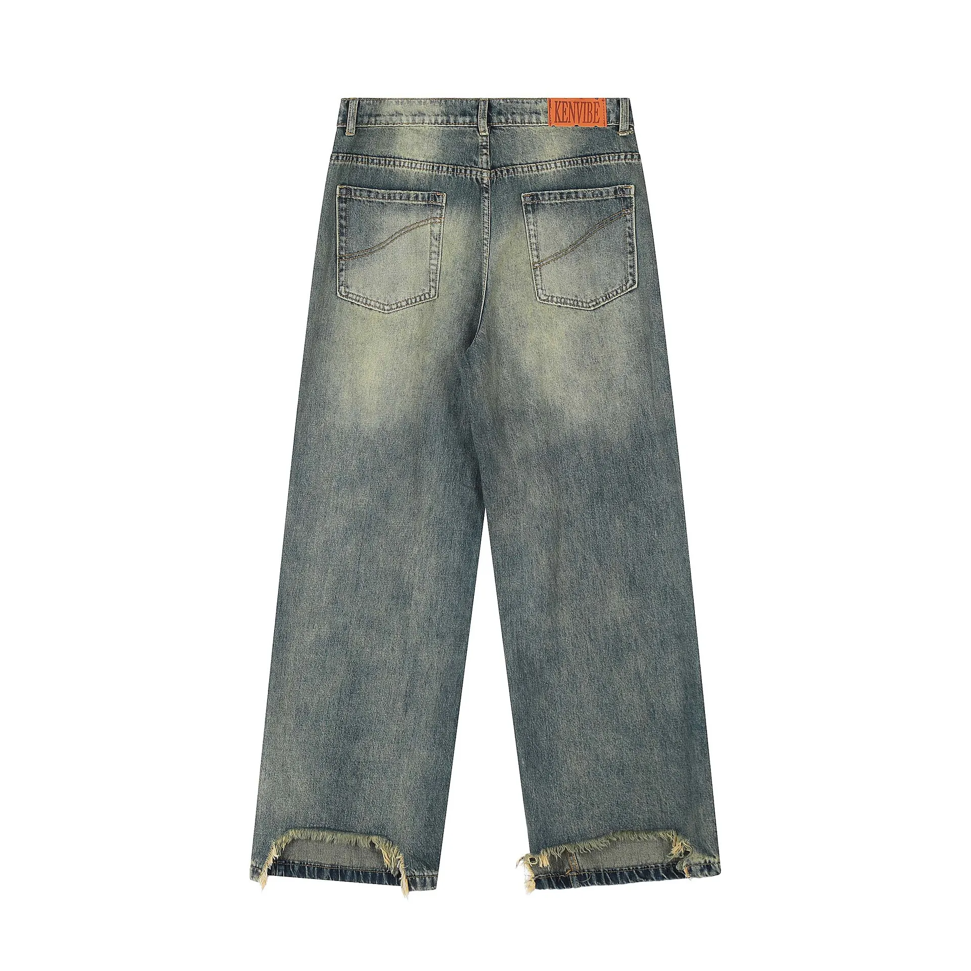 Washed to Make Old Trouser Leg Tattered Cat Whiskers Custom Jeans Tapered Men Trousers Jeans