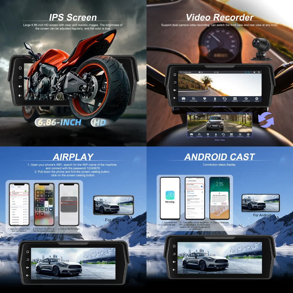 android auto dual bt ip67 waterproof dvr customization a3956-5