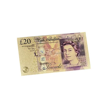 Wr Colored Paper Art Crafts Collectible Gold Plated UK 20 Pound Banknote Quality Holiday Gifts