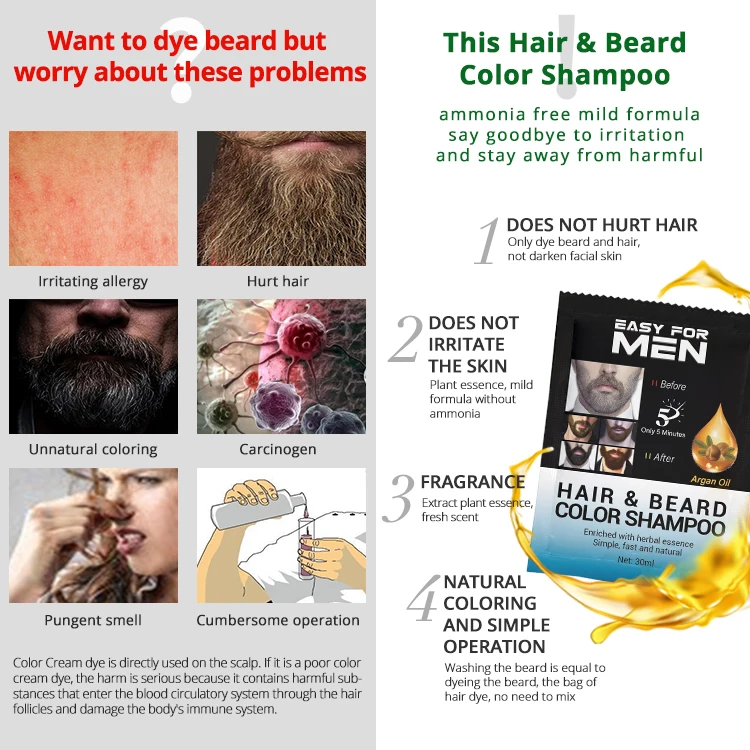 
Частная торговая марка, быстрое и легкое затемнение, краска для бороды, цветной Перманентный мужской шампунь для черных волос 