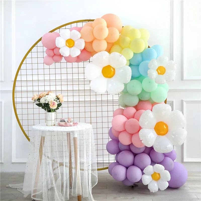 141pcs fiore margherita tema festa di compleanno palloncino arco