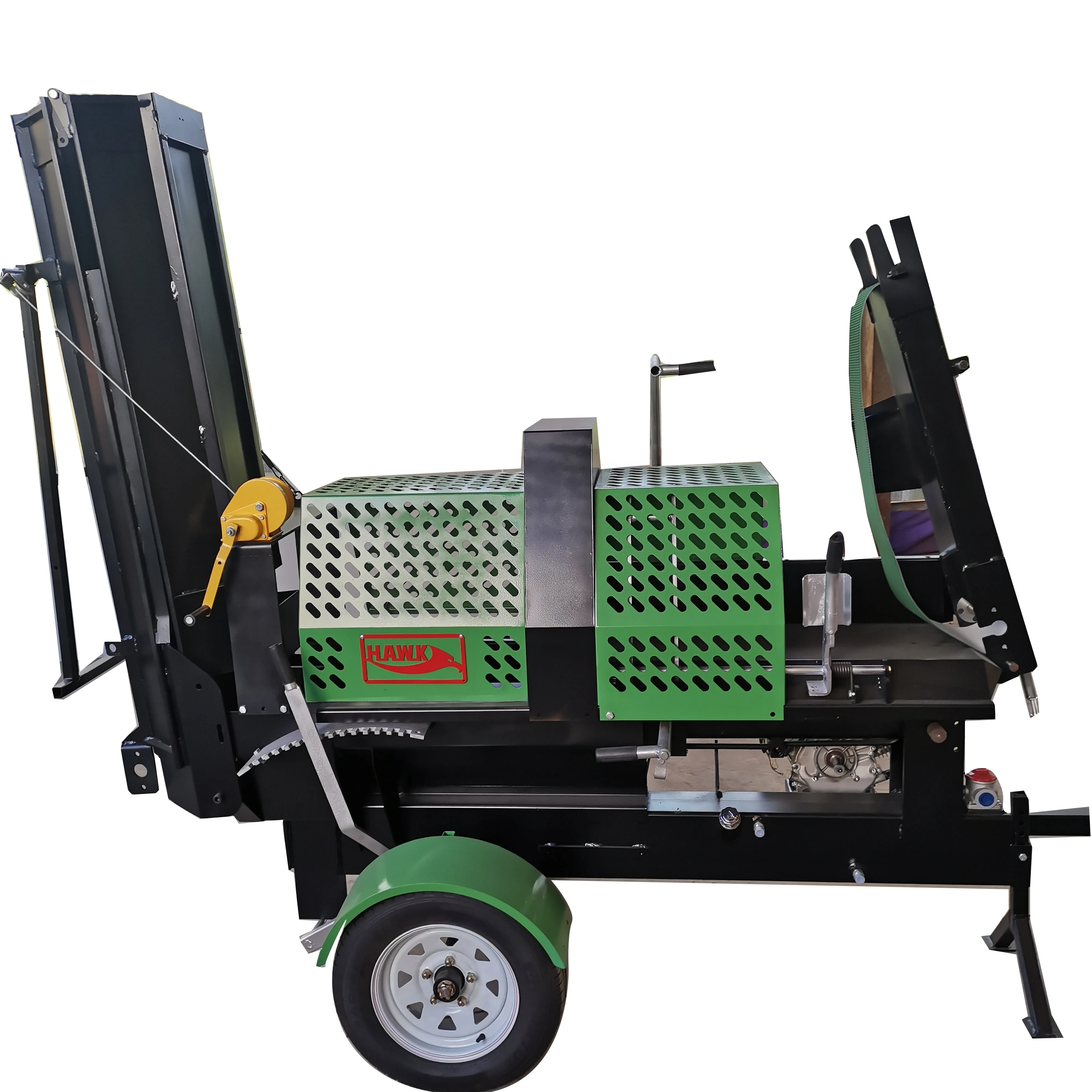 HAWK Machine Log Splitter  Circular Blade Saw Fire Wood   Belt Conveyor Firewood Processor 20ton in China