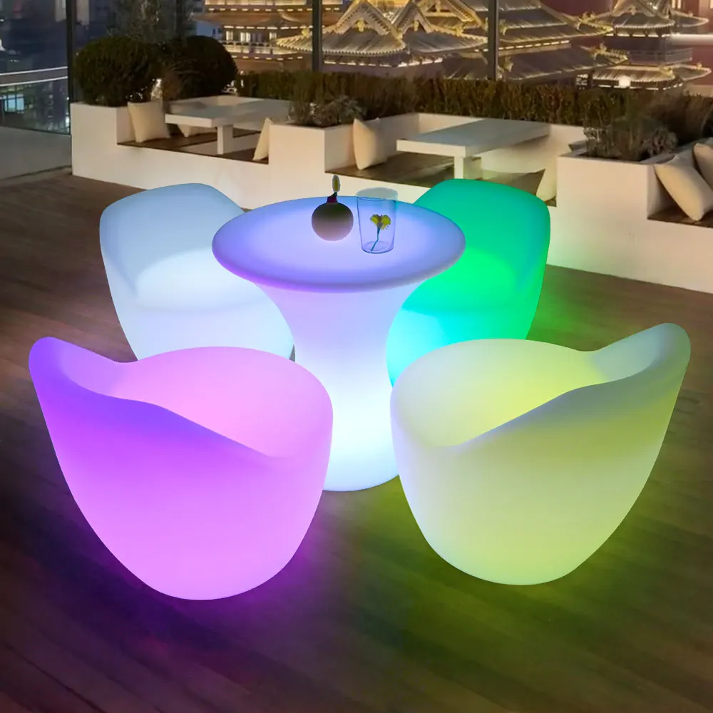 Smart Modern LED Furniture Set for Living Room Practical Plastic Sofa Corner Unique LED Table and Chairs for Hotels