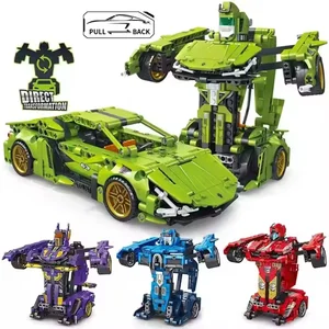 EPT Deformation Car Robot Play Set Toy Pull Back Plastic Simulation Sports Car Model Building Block Toys for Kid
