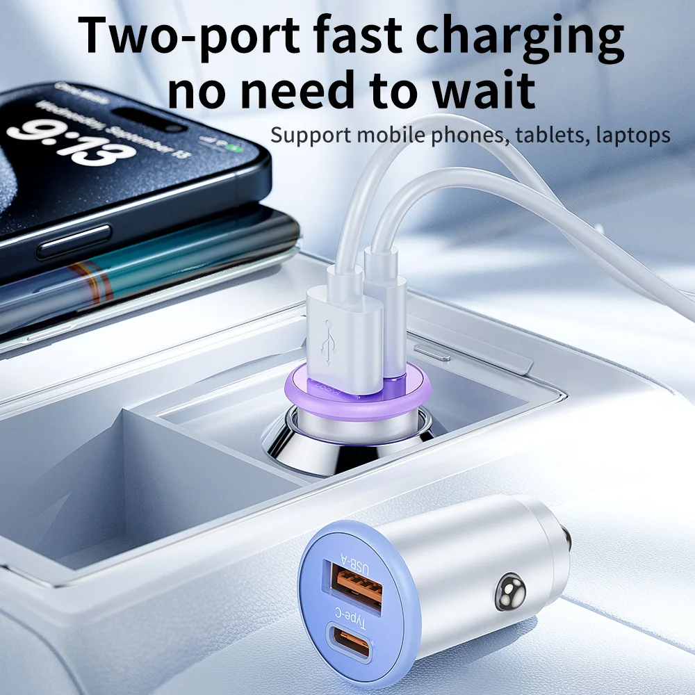 Car Charger Phone Multiple Color 36W Mi Custom Logo Mobile Dual Port USB TYPE C PD 30W Super Fast Charging Car Phone Charger