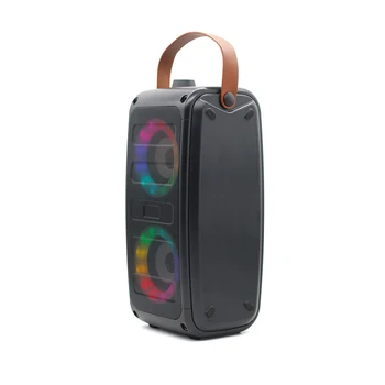 Factory direct sell portable BT karaoke speaker with led horse race light leather handle