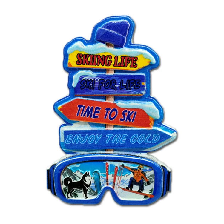 Custom Logo Resin Refrigerator Magnet Travel Gift European Snow Mountain Skiing Andorra Souvenir Fridge Magnet