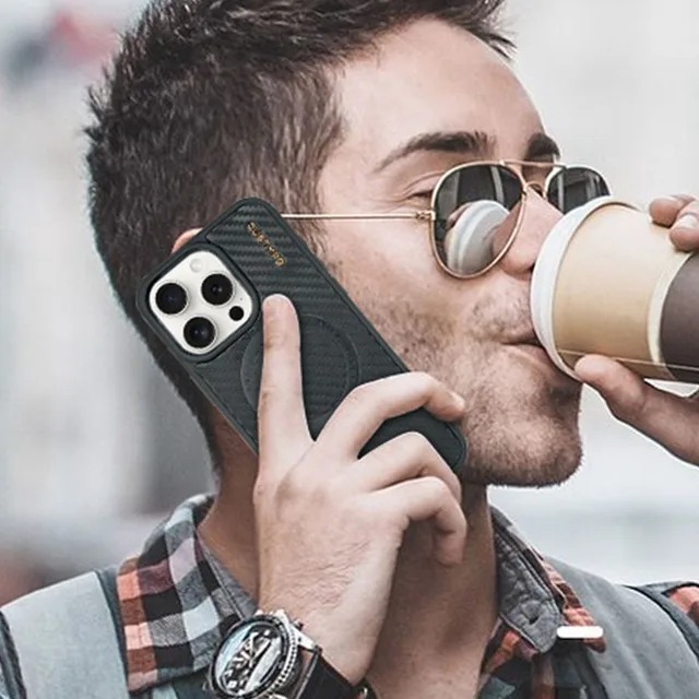 Custype Genuine Leather Carbon Fiber Phone Case For iPhone 15 14 13 12 With Magnetic Function Cover Good Quality