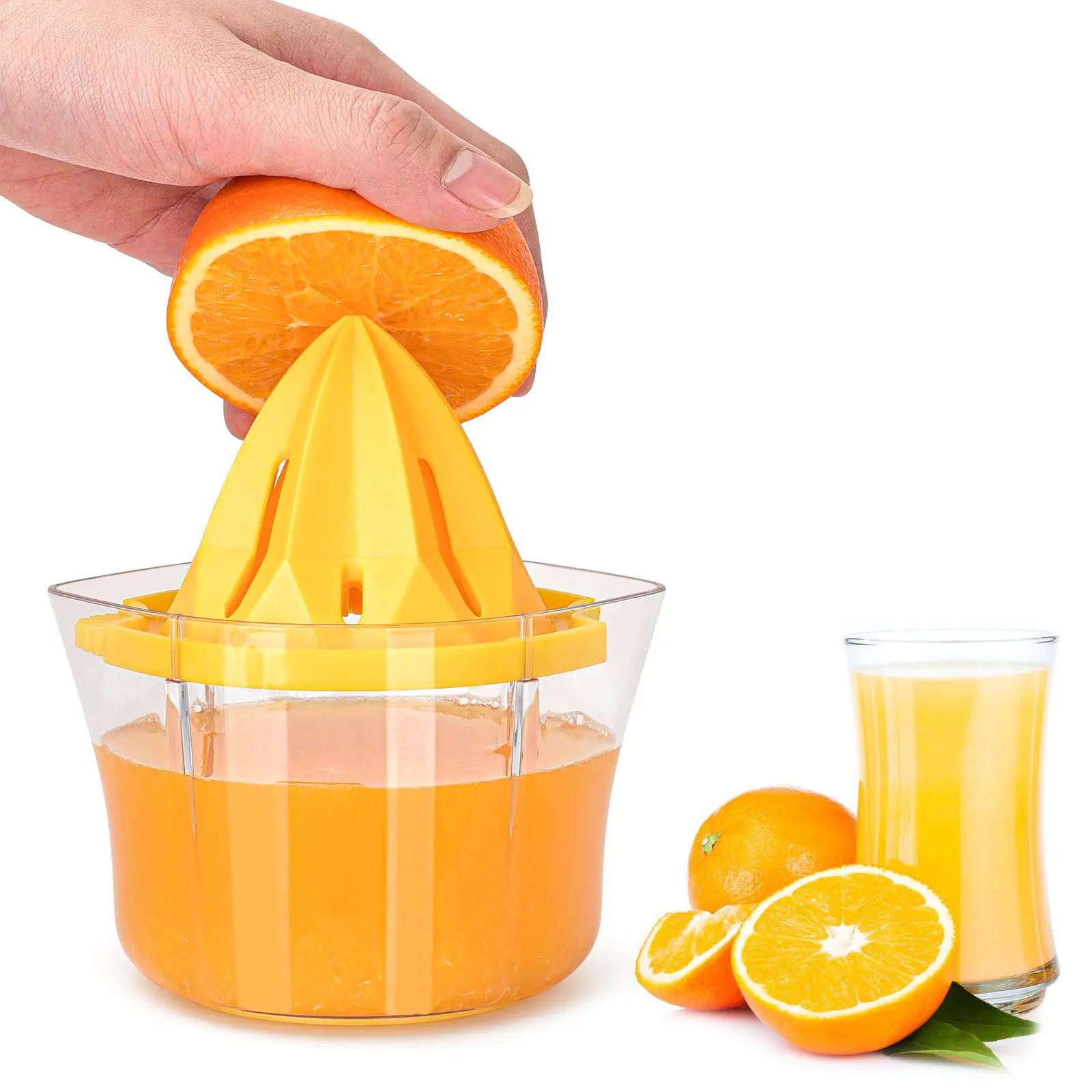 espremedor Manual de Frutas e Vegetais Multifuncional 5 em 1 em Plástico com Copo Medidor Transparente para Laranja e Limão Extrator de Suco Manual