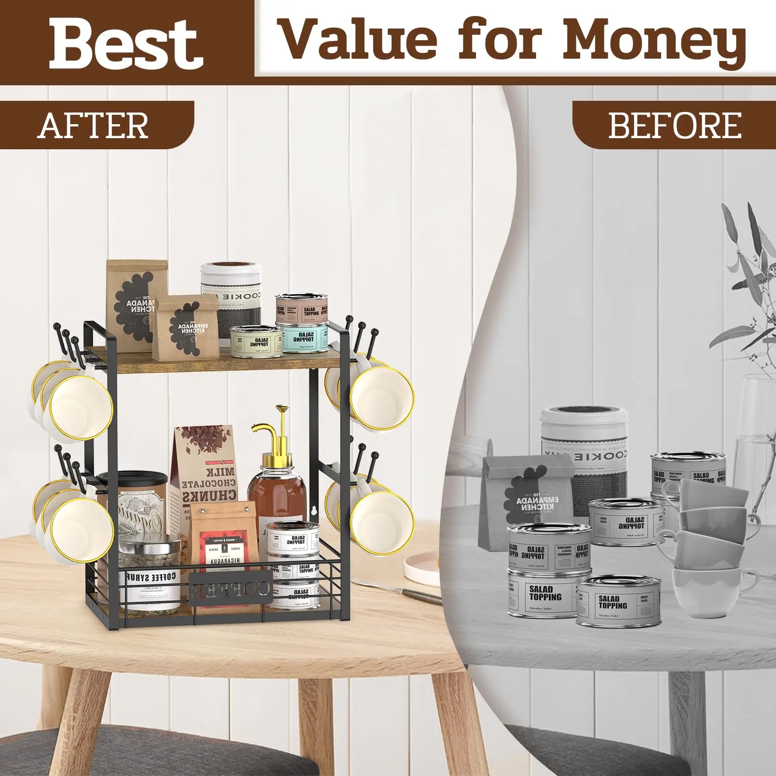 2 Tier Coffee Cup Holder For Countertop 12 Hooks Coffee Mug Stand ...
