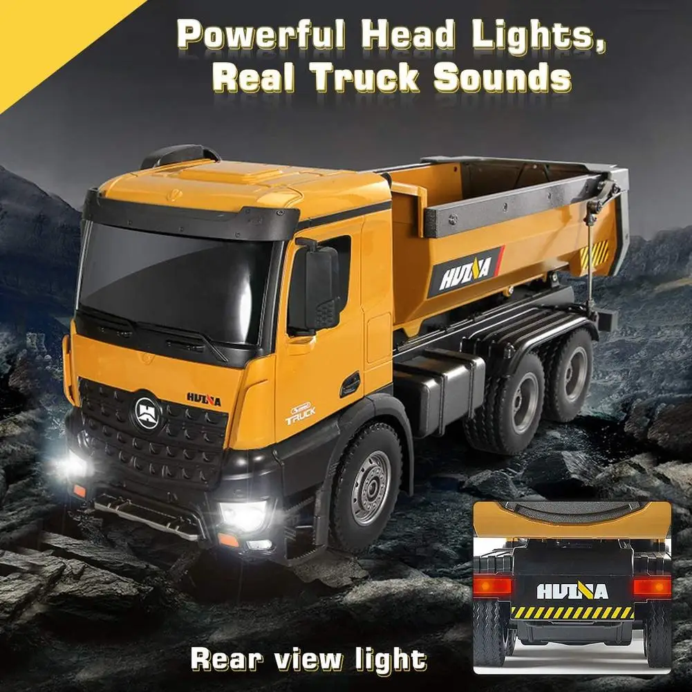 HUINA 1573 1/14 10CH RC Dumping Truck 2.4GHz Toys Remote Control Dump Self-Discharging Engineering Truck LED Light RC Truck Toy