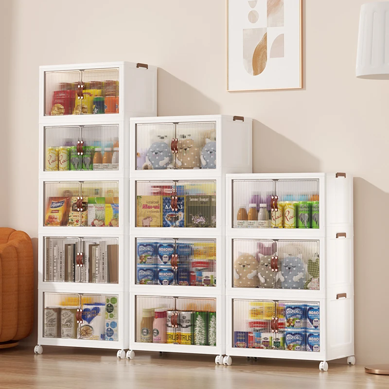 Stackable Storage Bins with Lids Plastic Storage Containers with Magnetic Doors Wheels Collapsible Bins Closet Organizers