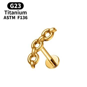 ASTM F136 Titanium Mens Ear Studs 16G Labret Lip Piercing Chain Style Tragus Cartilage Helix Conch Earlobe Earrings Jewelry