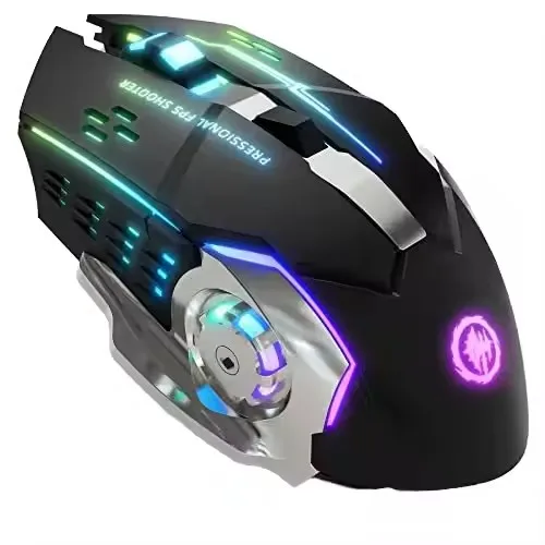 Mouse Sem Fio para Jogos, Silencioso, Recarregável, Mouse BT USB Mecânico, Mouse Gamer Retroiluminado para PC e Laptop