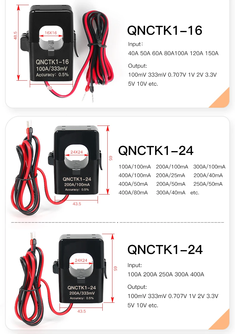 Split Core Current Transformer QNCTK1-10 1A 1V 50A 333mV 100A 0.707V 150A 5V 20A 3.33V 80A Open Type Current Sensor Clamp CT