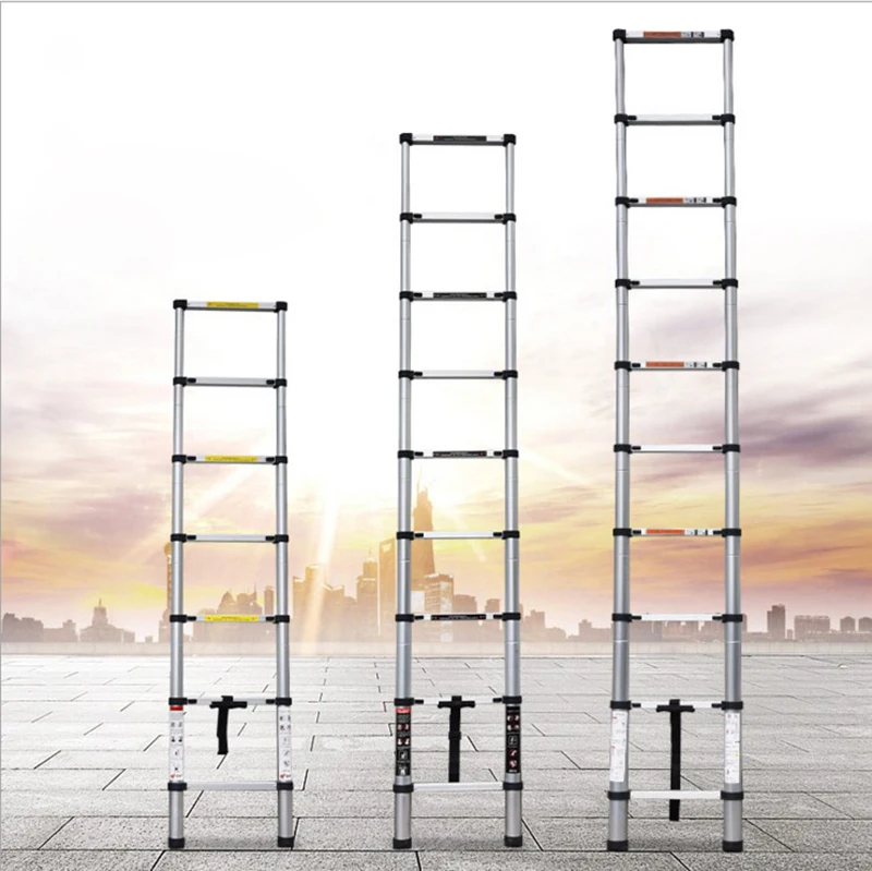 2-6m Extension Ladder Multifunction Telescopic Ladder Portable Single Sided Aluminum Carton Silver Modern Aluminum Stairs 1 PCS