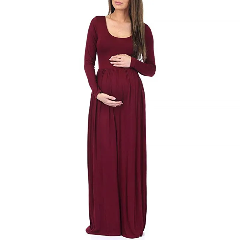 Maternity Clothes Solid Color Long ...