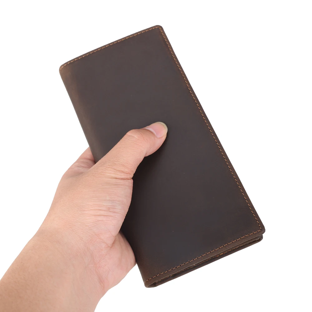 TIDING Custom Logo Brown Vintage RFID Long Genuine Leather Wallet