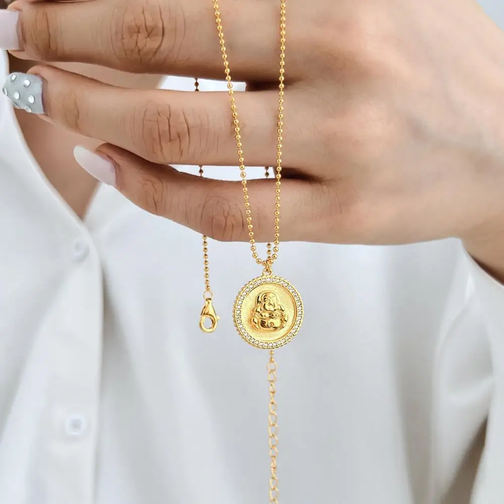 KAKODIY Women's Fashion Gold Plated Luxury Fashion 925 Sterling Silver Round Pendant Jewelry Necklace detail 3