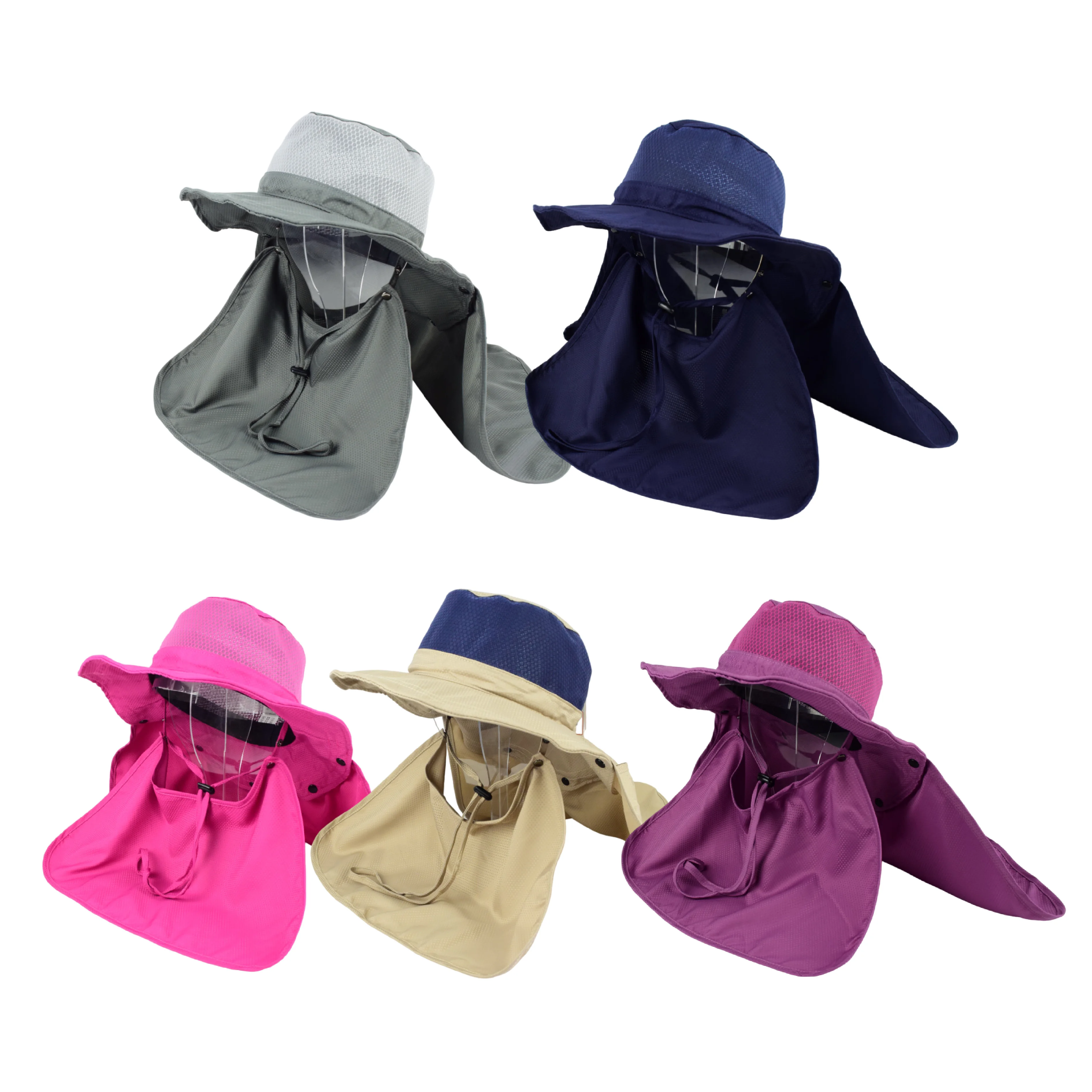 Grey Quick Drying Polyester Adjustable Face Cover Outdoor UV Gardening Hat Waterproof Sports Hat With Neck Flap