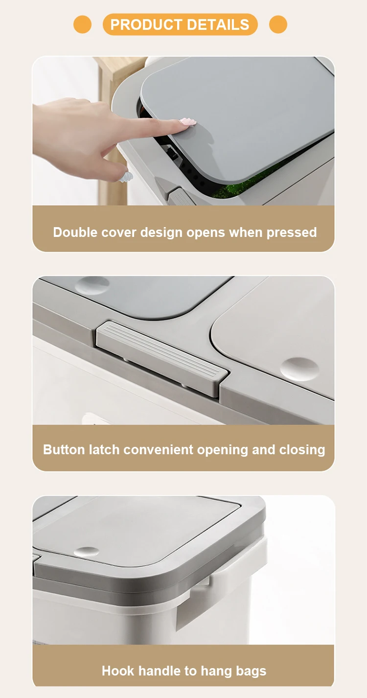 Kitchen Double-layer Rectangular Dustbin Plastic Wheeled Recycle Waste ...