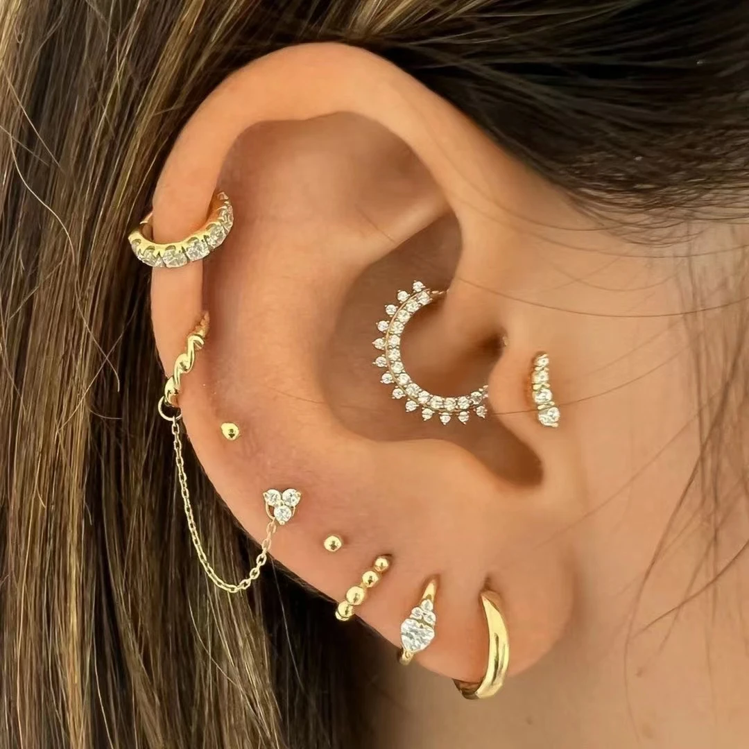 Set Di 3 Orecchini A Clip Cartilagine Ipoallergenici – Placcati Oro 14K Con Zirconia – Finti Piercing Per Donne - 2