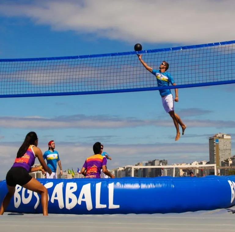 Factory Direct Price Customized Sport Game with air Blower Volleyball Court Jump Inflatable Bossaball