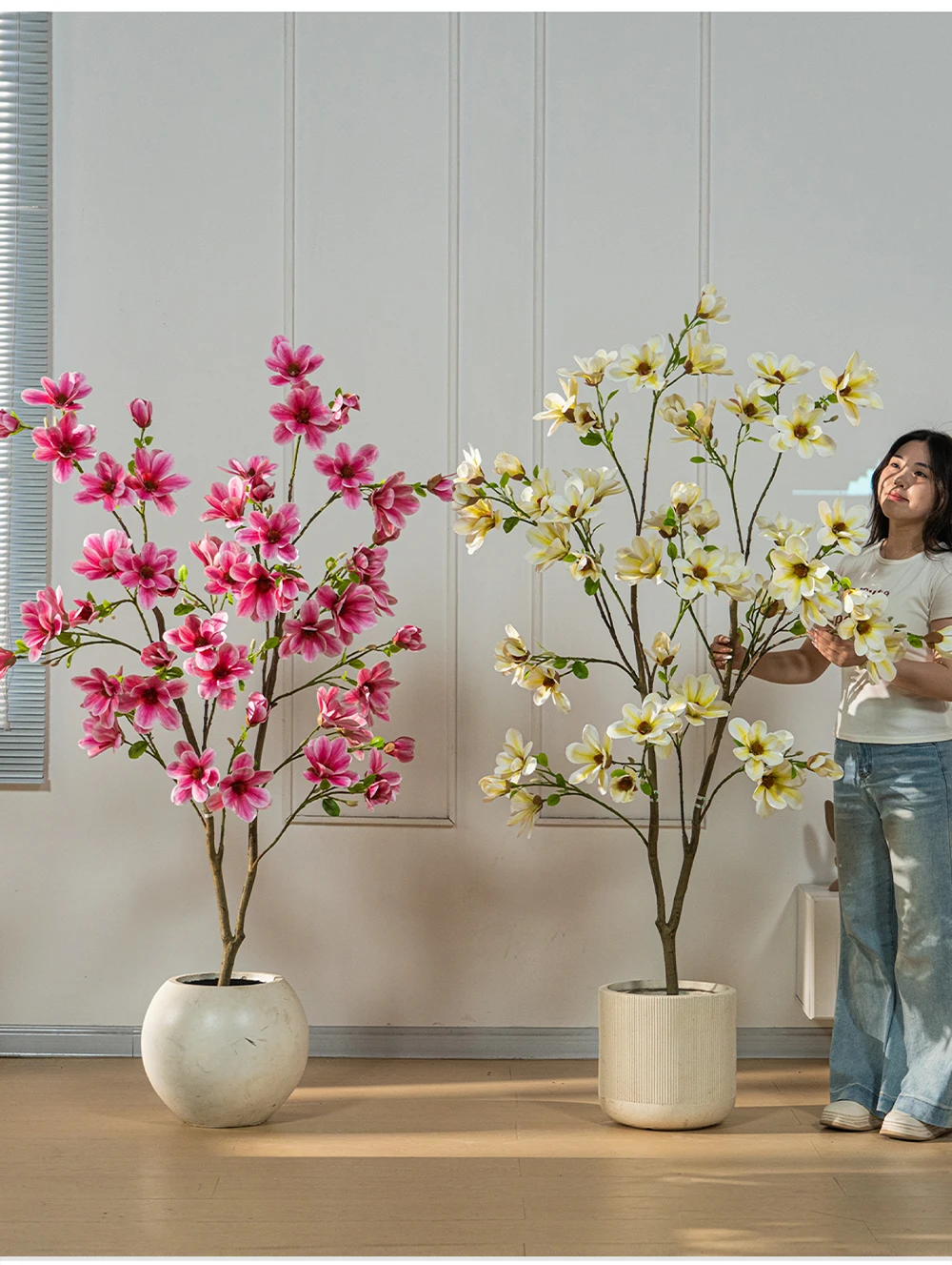 product plastic artificial magnolia tree shaped plant eco friendly high quality landscaper outdoor wedding stage flower decoration-3