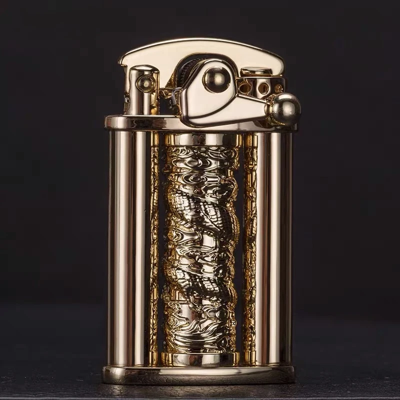 Rotating Dragon Column Rocker Kerosene Cigarette Lighter Metal Oil Lighter Stylish