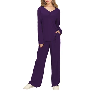 Breathable Bamboo Viscose Ladies Pajamas Set Long Sleeve Sleepwear Custom Pjs Soft Lounge Set for Women