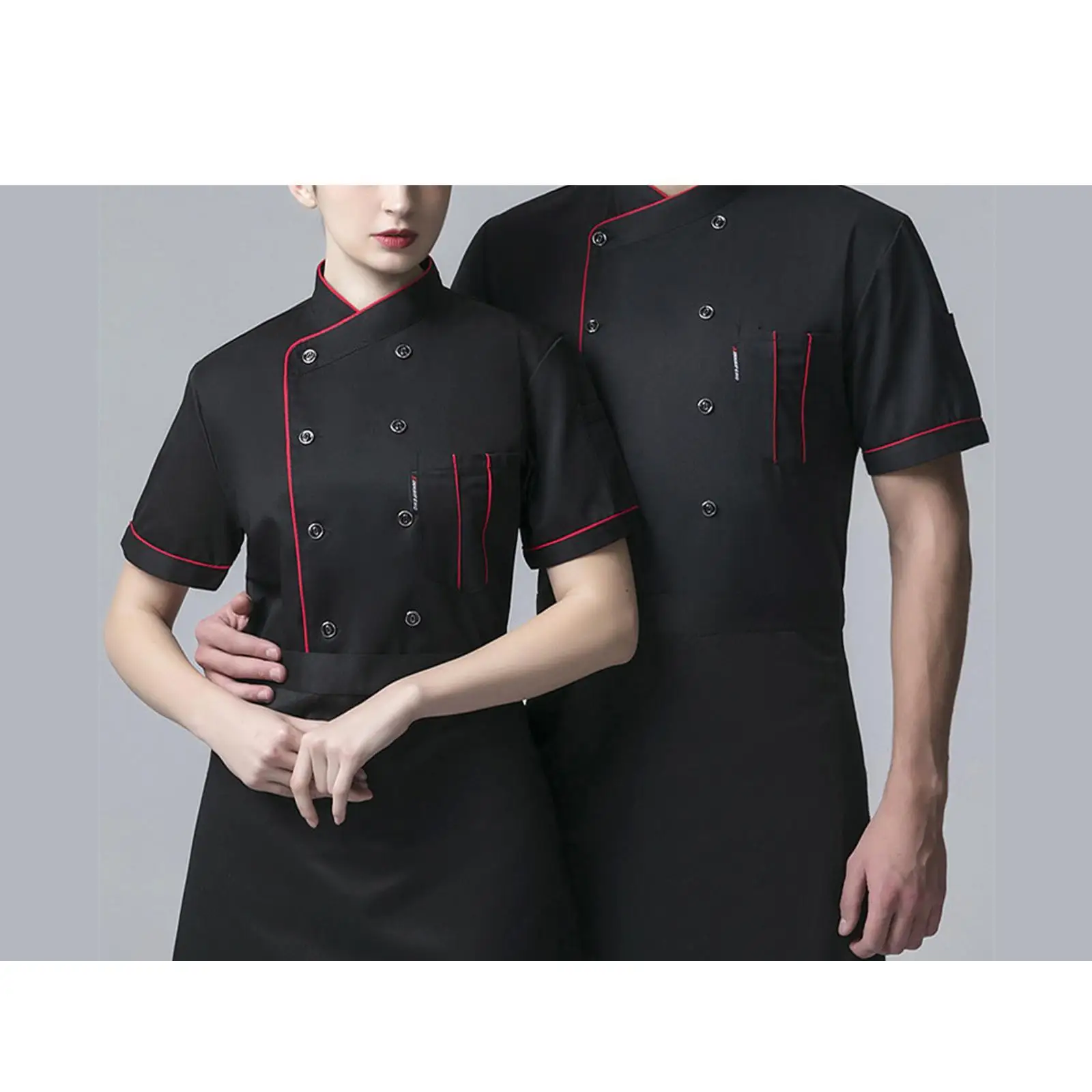 Short Sleeve Chef Jacket Stripe Kitchen Cook Coat Uniform for Food Industry Application