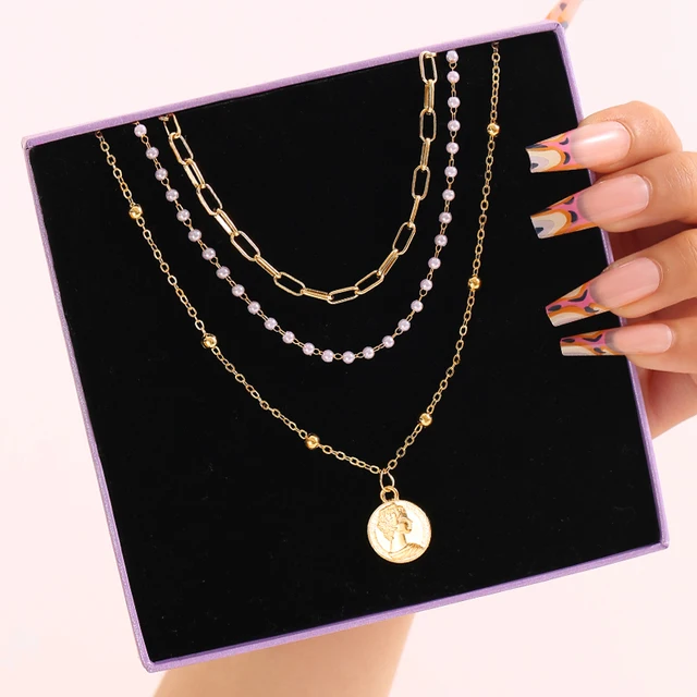 Hifive Vintage Gold Multilayered Coin Chain Fashion Necklace Women Men
