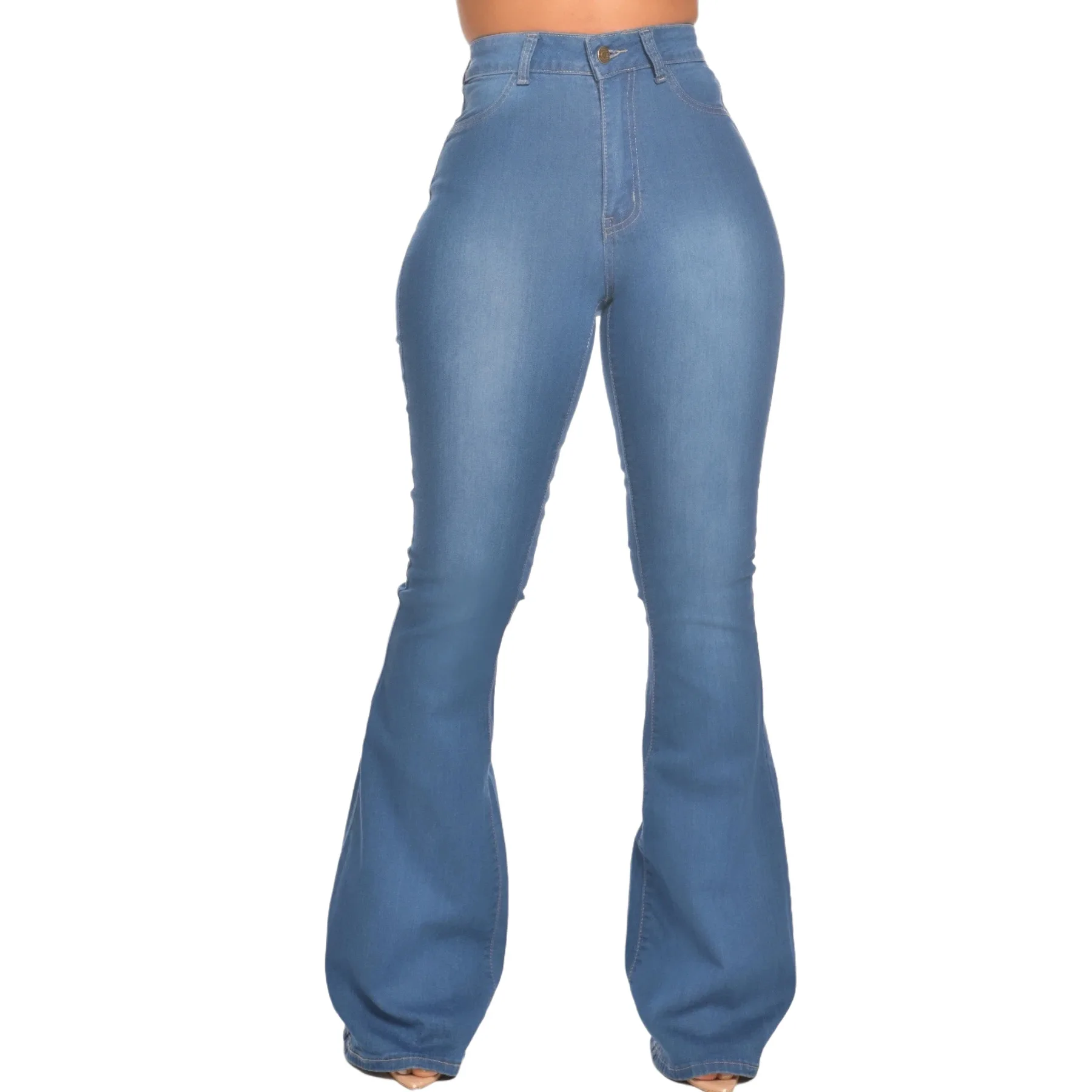 Shop Women's Slim Flare Jeans with Elastic Waist Bell Bottom Hem