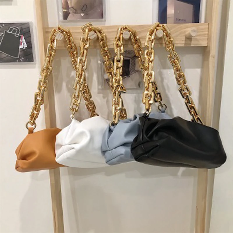 2020 New Underarm Cloud Bags Fold Soft Leather Thick Chain Female