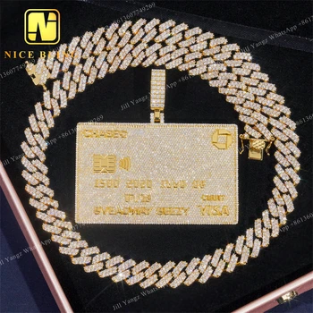 NEW ARRIVAL Thick Solid Bank Card Moissanite Pendant 3D Design 925 Hip Hop Rock iced out Pendant Fine Jewelry Moissanite Pendant