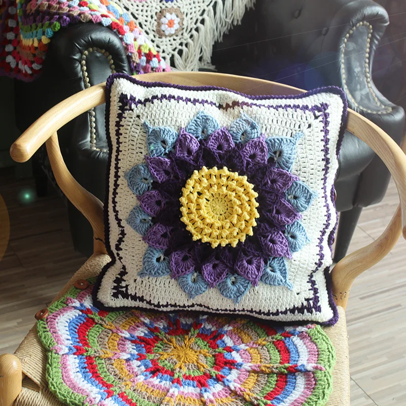 Aoyatex new fashion hot sale handwork crochet pillowcase flower classic comfort decor pillow and cushion cover