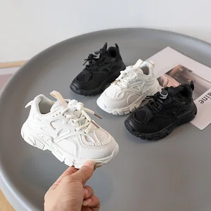 2026 Spring Fall Children's Running Shoes Breathable White Double Mesh Sports Shoes for Boys Kids Casual Lace-Up Dad Autumn