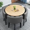 Mesa redonda color madera + cuero gris oscuro
