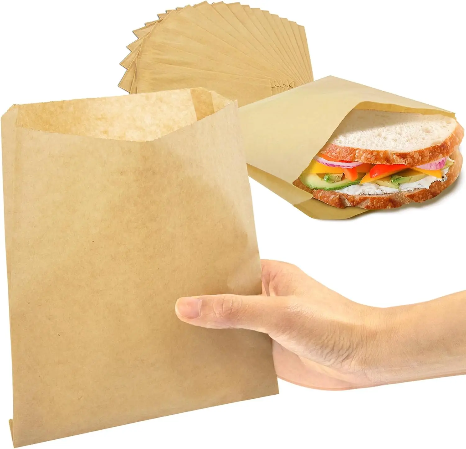 Bolsa de comida caliente bolsa de papel Kraft bolsa de comida rápida para llevar bolsa de comida para llevar biodegradable