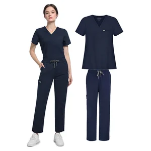 Casual Women's Rayon Spandex Polyester Scrubs Straight Style Hospital Uniform with Short Sleeves Medical Scrub Sets