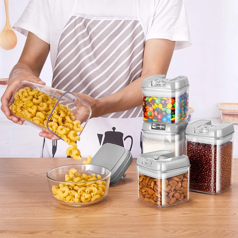 6pc Air Tight Food Storage Container Jars Durable Square Sizes  1.2L/0.8L/0.5L